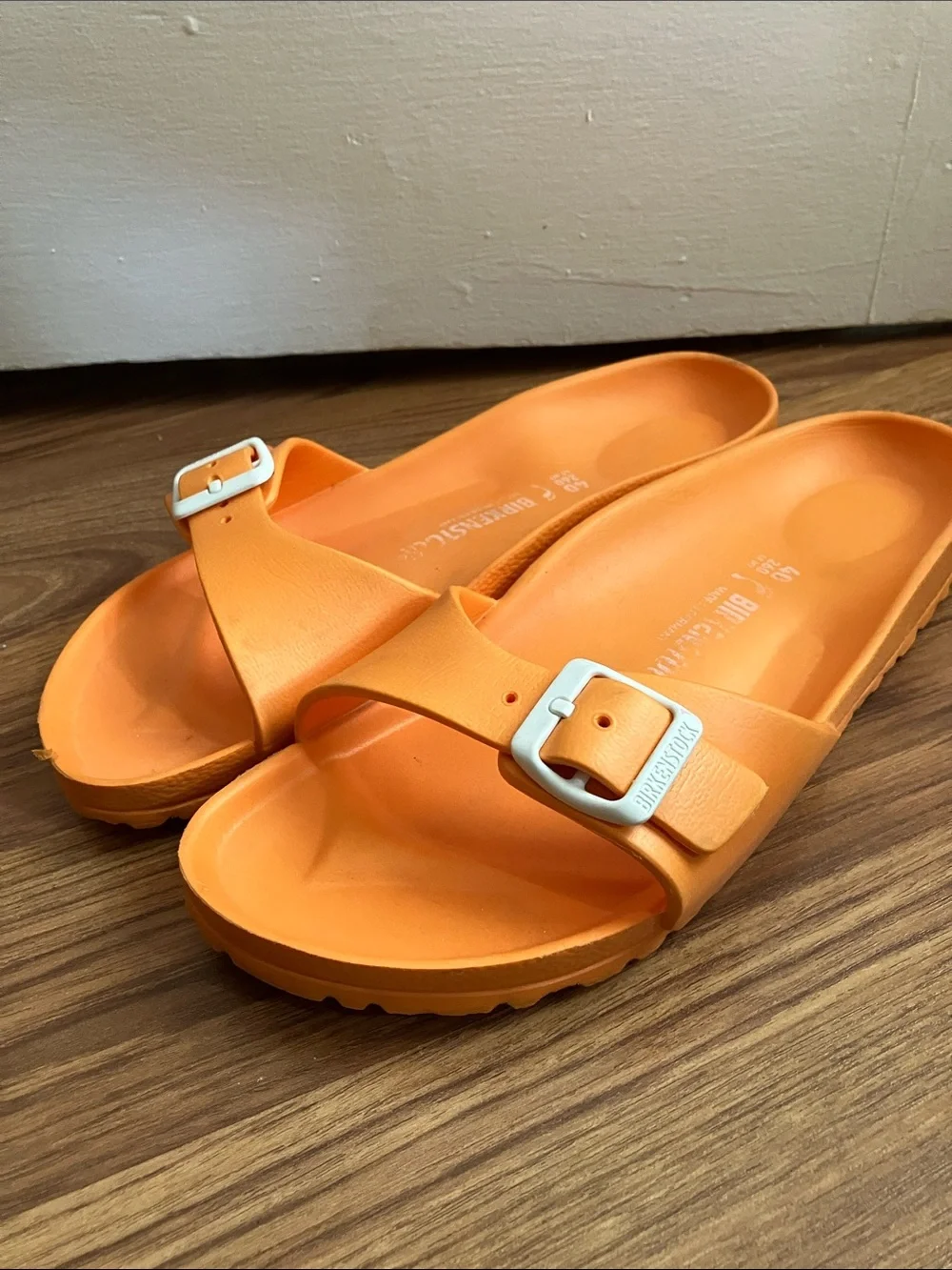 Birkenstock Orange Single Strap Buckle Slides